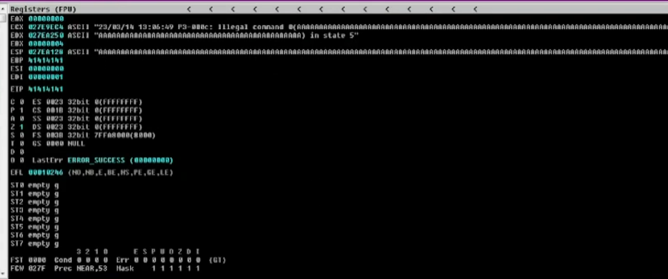 Crash del servicio - EIP lleno de 0x41414141 (As)